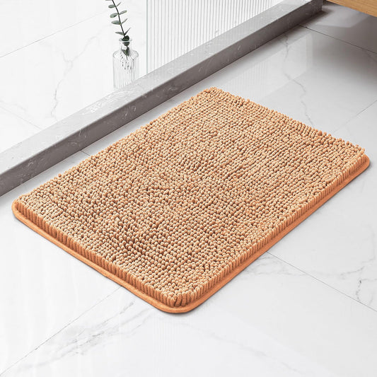 Peach Bathroom Rugs 17"x24" - Plush Chenille Non-Slip Bath Mat - Absorbent, Washable, Soft and Thick Decor for Shower, Sink, Kitchen, Tub, Home Accessories