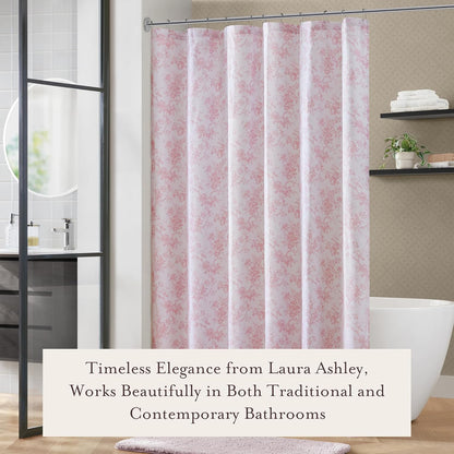 Laura Ashley Walled Garden Shower Curtain, Textured Cotton-Rich Slub Fabric, Tonal Floral Print, Elegant Transitional Bathroom Decor, Machine Washable 72"x72", Pink