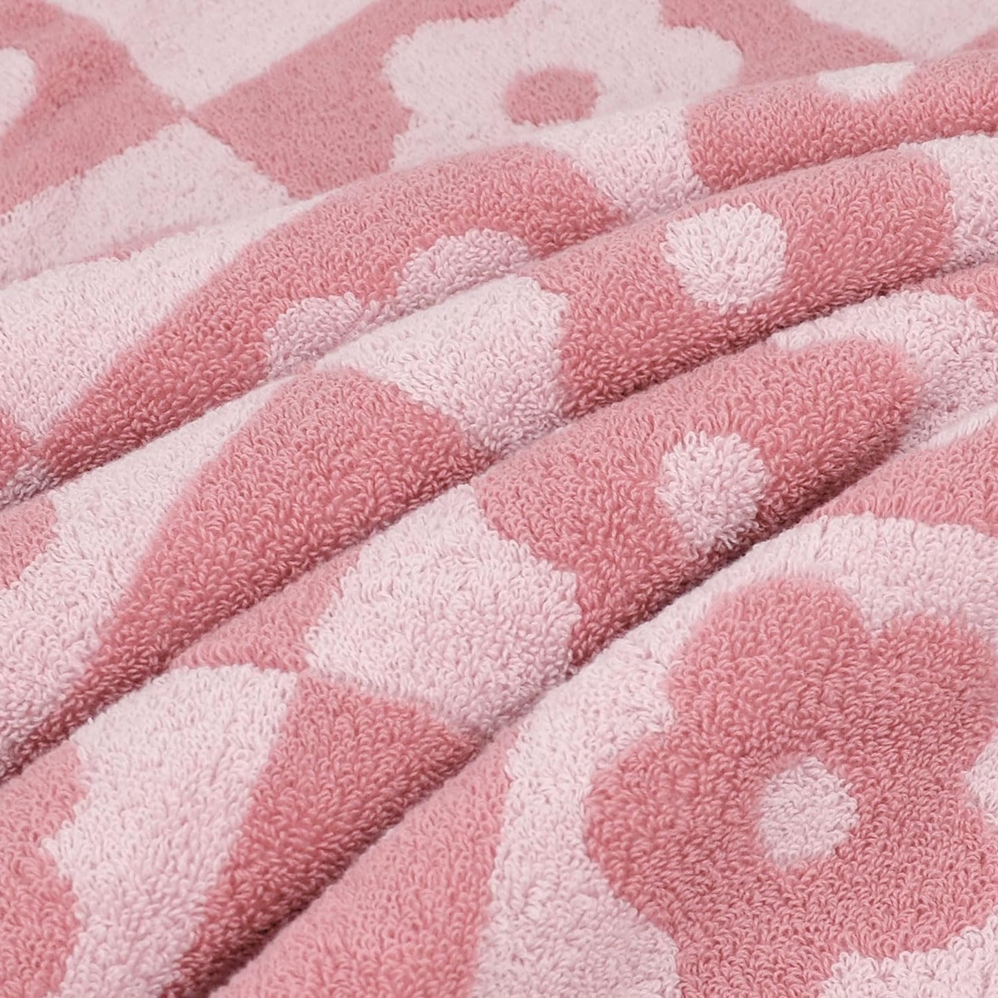 Jacquotha 2-Pieces Luxury Bath Towels Checkered Floral, Pink Towels for Women Girls Shower Body 27.5x55 Inches, Bathroom Decor & Pool Days, Cotton