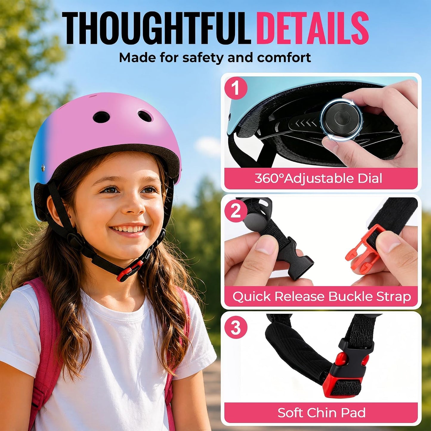 Kids Bike Helmet, Toddler Helmet for Youth Boys Girls Ages 3-5/5-8/8-14 Year Old, Adjustable Fit & Lightweight, Multi-Sport Safety for Skateboard Skating Bicycle Scooter Cycling