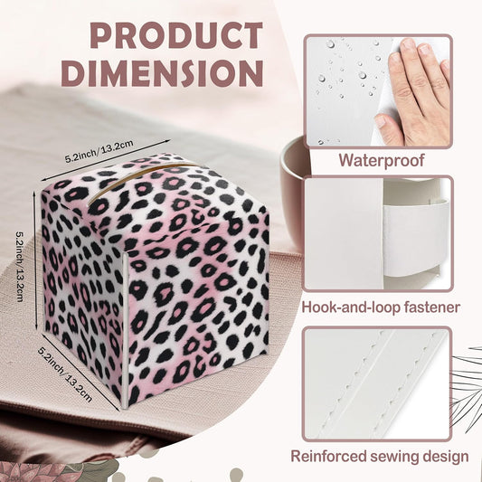 Pink Cheetah Decorative Square Leather Tissue Box Cover - Cute Tissue Holder Gifts for Women Family and Friends Funny Unique for Home Decor Decorative for Kids Room Kitchen Bathroom Office - A29