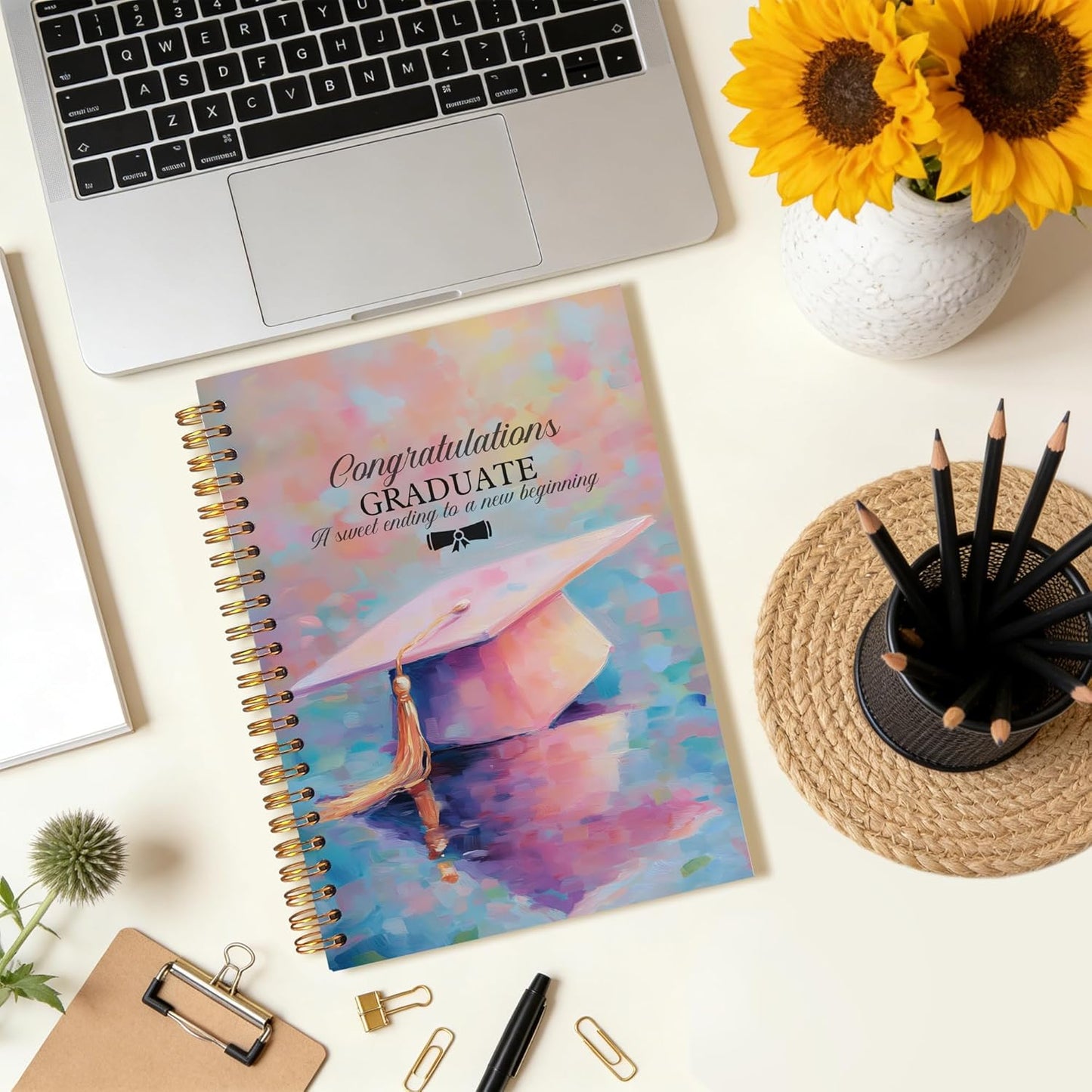 Pink Graduation Notebook Gifts, Graduation for Women Girls Journal, Graduate Gifts, Pastel Pink Aesthetic Spiral Notebook for Work Study Note Taking, 5.5x8.3 Inch