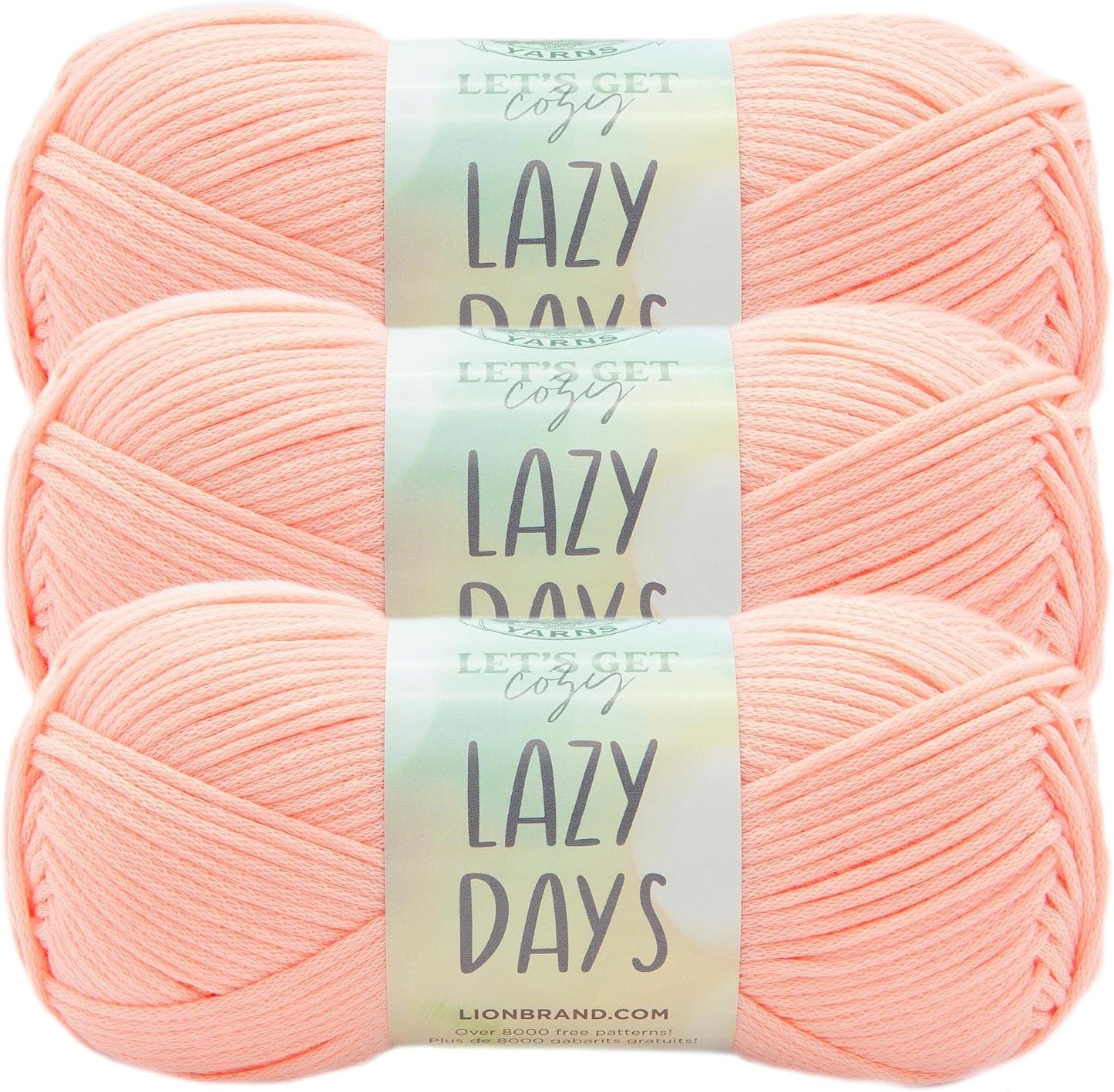 Lion Brand Lazy Days Beginner Yarn for Knitting, Crocheting, and Crafts, Peachy Pink, 3 Pack