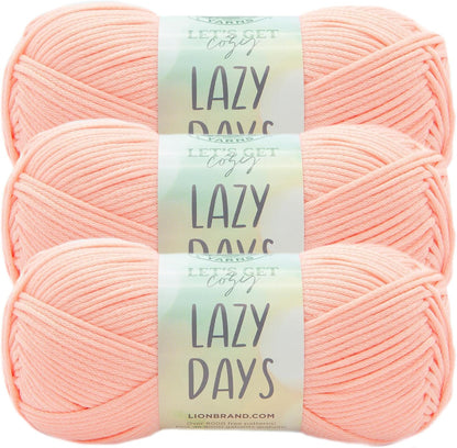Lion Brand Lazy Days Beginner Yarn for Knitting, Crocheting, and Crafts, Peachy Pink, 3 Pack