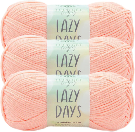 Lion Brand Lazy Days Beginner Yarn for Knitting, Crocheting, and Crafts, Peachy Pink, 3 Pack