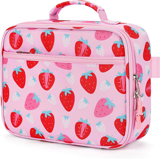 mibasies Kids Lunch Box for Girls, Insulated and Reusable Lunch Bag for School Preschool Kindergarten, Assorted Strawberry - Pink