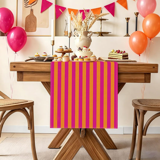 Hot Pink and Orange Cabana Stripe Table Runner Sunset Wedding Birthday Party Decoration Bridal Shower Fiesta Home Kitchen Dining Room Table Decor (Orange, 13" x 72")
