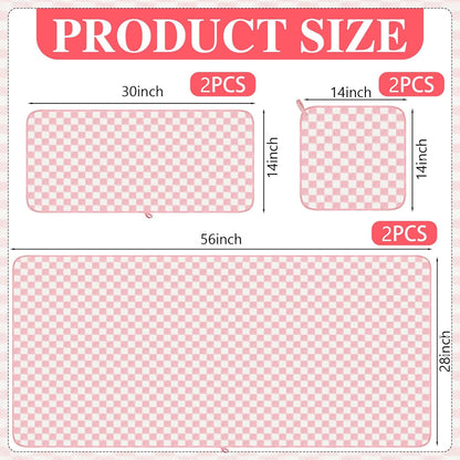 Kinlop 6 Pcs Checkered Bath Towels Set Coral Washcloth Soft Fleece Quick Dry Patterned Hand Towel for Bathroom Back to School Gym Spa Beach Accessories(Pink,Checkered)