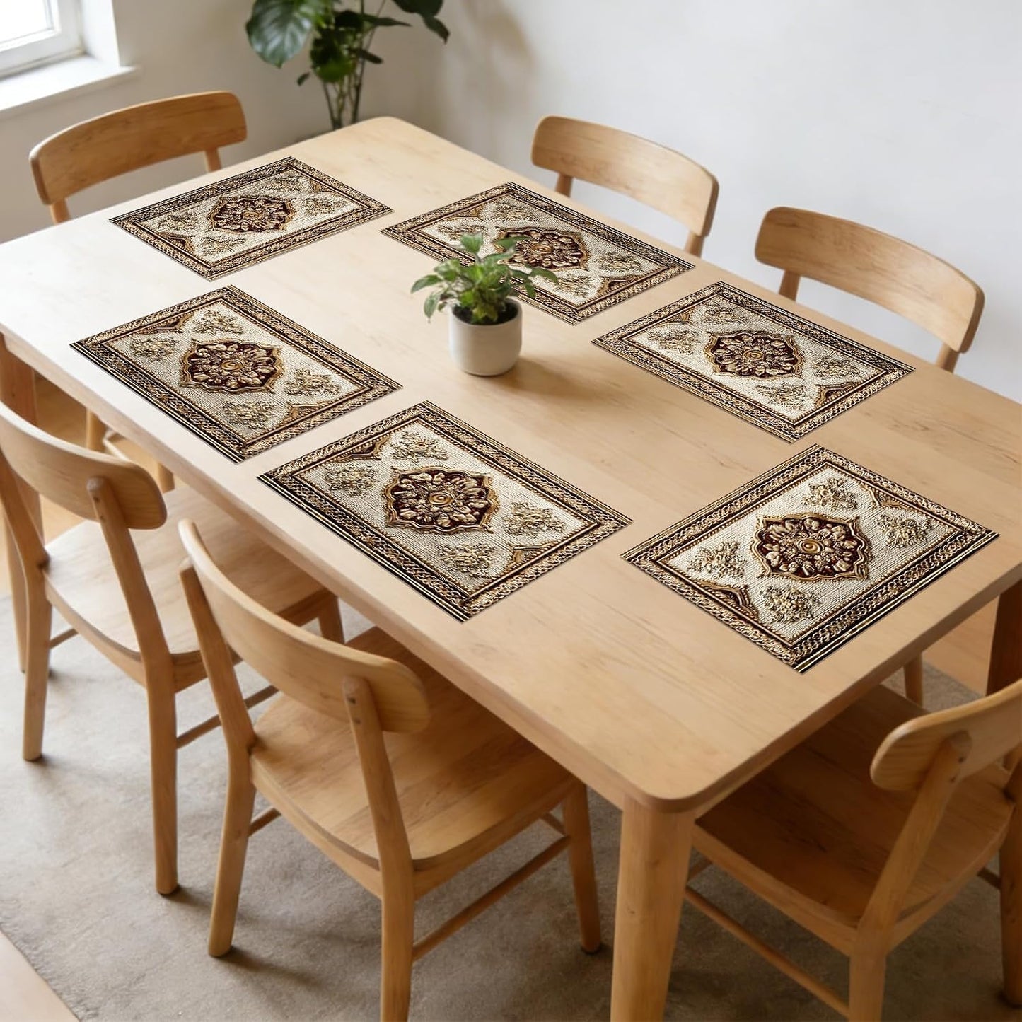 Nuxovilar Square placemats Set of 7 Table Runner and placemats Pink Floral&Vintage Pattern Linen-Cotton Tablerunner(72X13inch)&6 Placemats(11.8X17.7) Table Setting Supplies Cafe,Family Dinner
