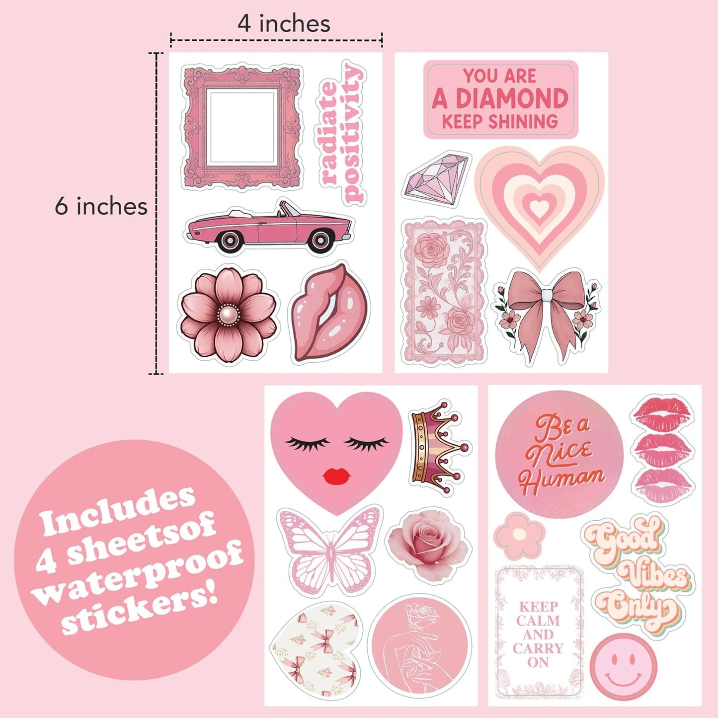 Artivo Pink Wall Collage Kit Aesthetic Pictures 50 Set 4x6, Light Pastel Pink Wall Decor for Teen Girls and Kids, Cute Bedroom Decor, Aesthetic Dorm Decor, Pretty Wall Decor Prints