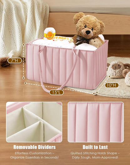 SWEET DOLPHIN 2-Pack Baby Diaper Caddy Organizers, Stylish Storage Baskets for Newborn Essentials, Diaper Station & Car Travel, Value Bundle for Baby Shower Gifts & Registry Must-Haves - Pink