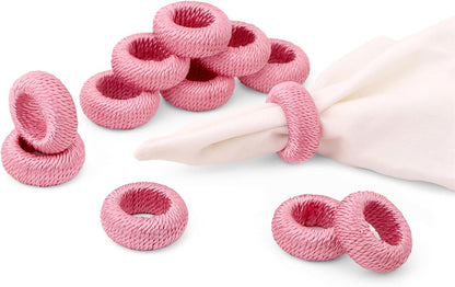 ALPHA Living HOME Napkin Rings for Dinner Table Set of 12 - Handmade Rayon Farmhouse Table Decor, Boho Chic Wedding Accessories, Holiday Party Decor, Dining Table Setting (Pink)