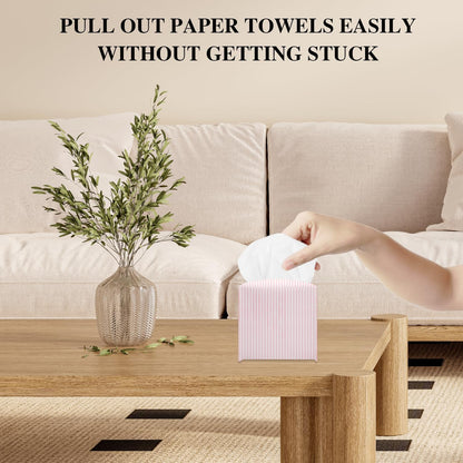 Pink Tissue Box Cover, Cute Tissue Holder Square with Bottom Belt for Home Bathroom Office Vanity Countertop, Housewarming Gifts Ideas for Women Friends Mom Bestie -13