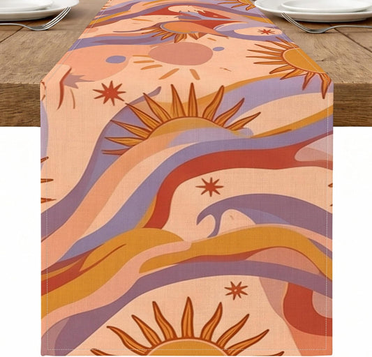 Bohemian Abstract Table Runner, Peach Sun Waves Pattern for Seasonal Dining Decor and Holiday Gatherings 13x72 Inch