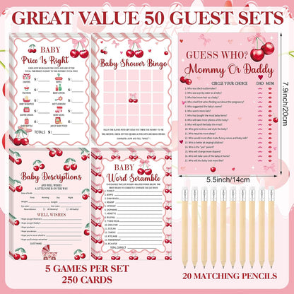 Patelai 321 Cherry Baby Shower Decorations Games Supplies Pink She's The Cherry on Top Baby Shower Games Themed Don't Say Sign for Cherries Themed Gender Reveal Birthday Party Decorations Supplies