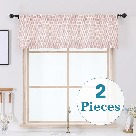 Gwine Arrow Valances for Windows - Light Filtering Faux Linen Short Window Valances Curtains, Farmhouse Rod Pocket Small Valance Kitchen Curtains for Living Room Bedroom, 52Wx18L, 2PCS, Pink