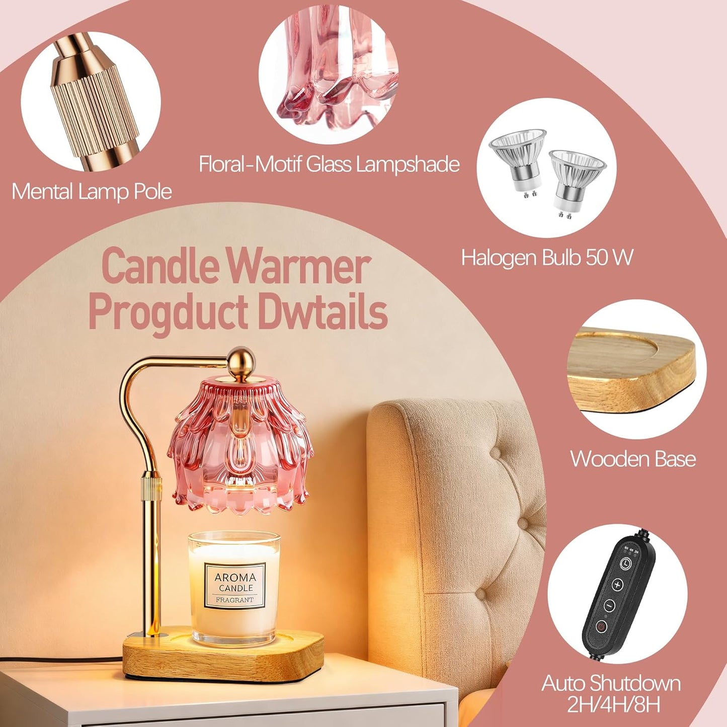 Candle Warmer Lamp with Timer - Flower Design Electric Wax Melting Wax Lamp for Jar Candles, Gift for Women, Mom, Christmas, Birthday,Home Decor