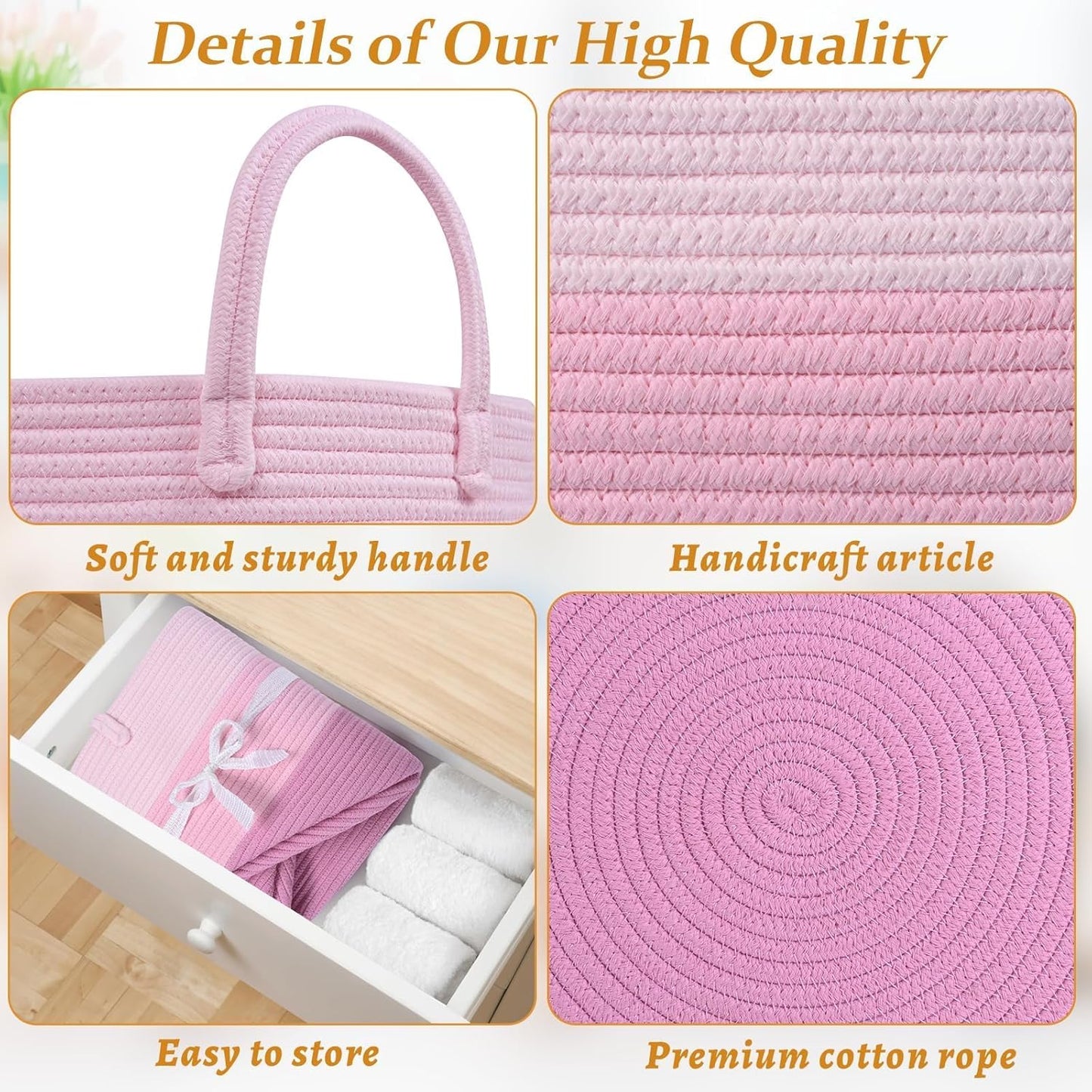 Extra Large Toy Basket, 20"x13" Kids Toy Storage for Playroom Classroom Nursery, Woven Rope Blanket Basket with Handles, Stuffed Animal Organizer & Dog Toys Basket, Pink