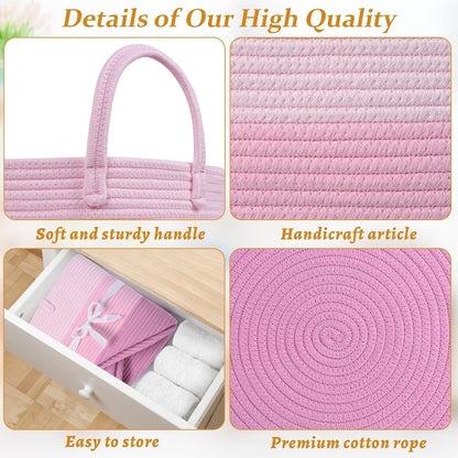 Extra Large Toy Basket, 20"x13" Kids Toy Storage for Playroom Classroom Nursery, Woven Rope Blanket Basket with Handles, Stuffed Animal Organizer & Dog Toys Basket, Pink