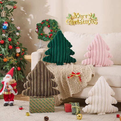 Lanpn Christmas Tree Pillows Set of 2, Christmas Decoration Wide Stripes Winter Throw Pillows Soft Cute 3D Shaped Xmas Tree Throw Cushion for Sofa Bedroom Xmas Decor (18x16 inch, Pink)