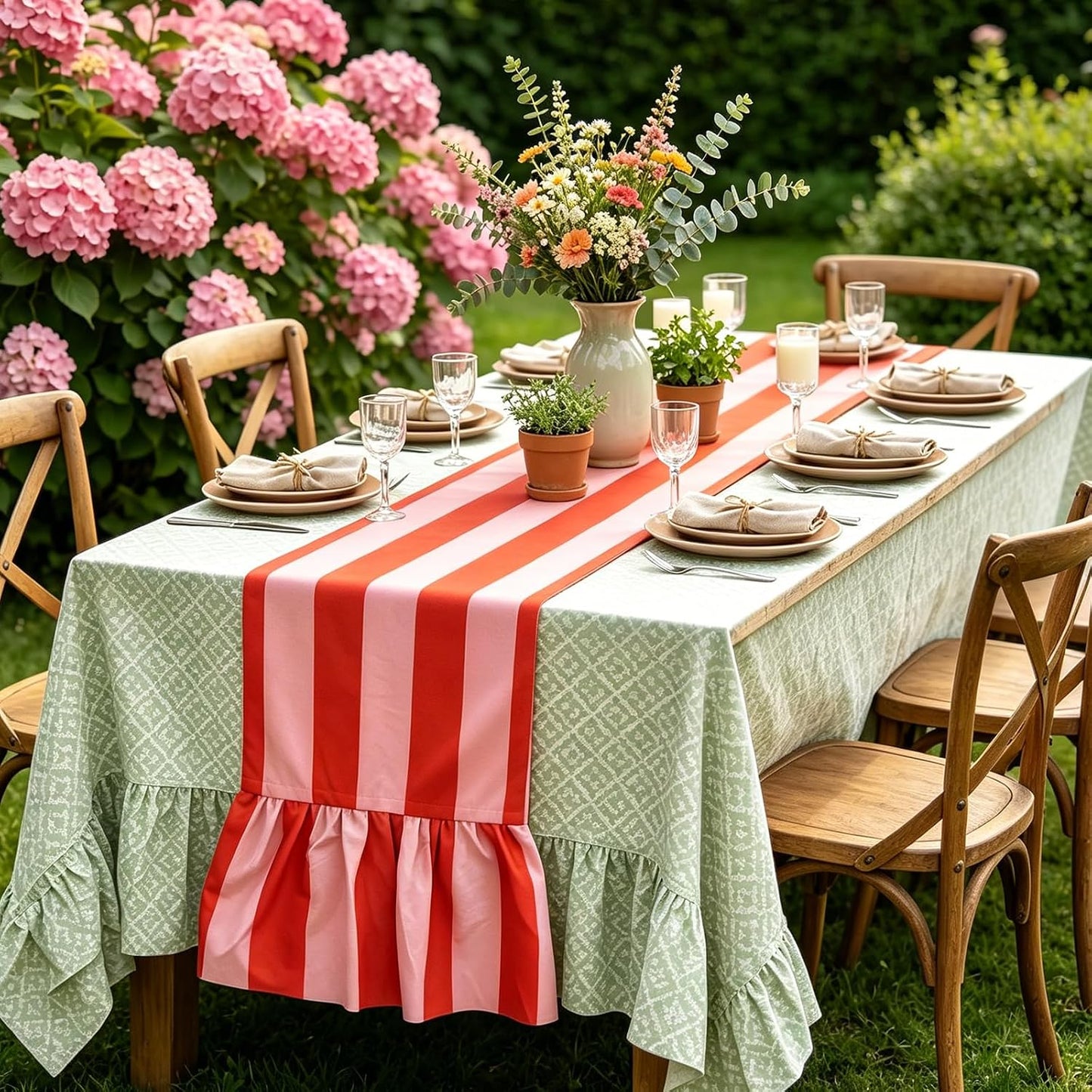 JarThenaAMCS Ruffle Table Runner Orange Pink Striped Rectangle Decorative Table Decoration for Farmhouse Home Kitchen Dining Baby Bridal Shower Wedding Party Decor, 13 x 72 Inch