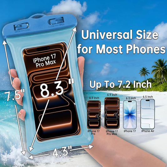 2 Pack Waterproof Phone Pouch, Waterproof Phone Case，Compatible with iPhone 17 16 15 14 13 Pro Max, IPX8 Cellphone Dry Bag Beach Cruise Ship Essentials 8.3"(Blue+Pink)