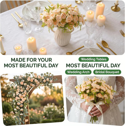 Artificial Ranunculus Flowers Cream Peach Faux Silk 20Pcs Artificial Flowers Bouquet for Home Decor Wedding DIY Gifts