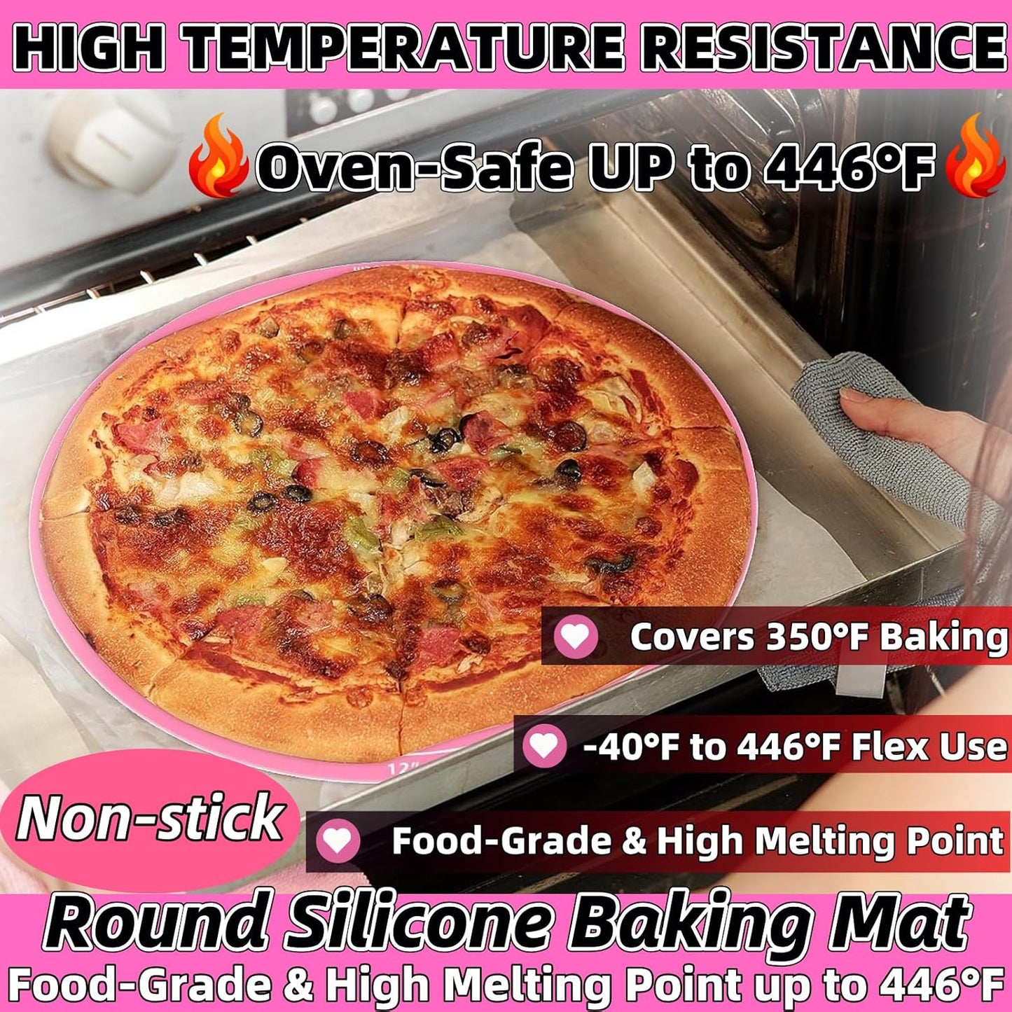 Silicone Baking Mat Cake Mat Silicone Cake Mat Silicone Baking Mat with Measurements for CakeTurntable Stand Non-Stick Heat Resistant Pastry Baking Sheet -Pink