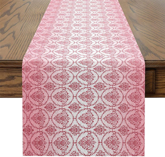 Castle Fairy Damask Table Runner 13 X 60 Inches,Gothic Vintage Floral Kitchen Dining Tables Decor for Home,Bohemian Victorian Baroque Floral Table Mat,Pink