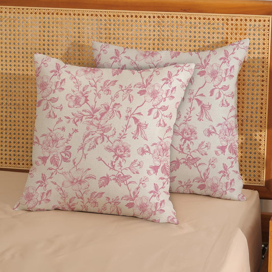 Pink Vintage Floral Pillow Covers 18x18 Inch 2 Pcs Preppy Pink Cream Rustic Toile Chinoiserie Flower Decor Throw Pillows Outdoor Decoration Pillowcase Linen Cushion Cover for Couch Sofa Bed