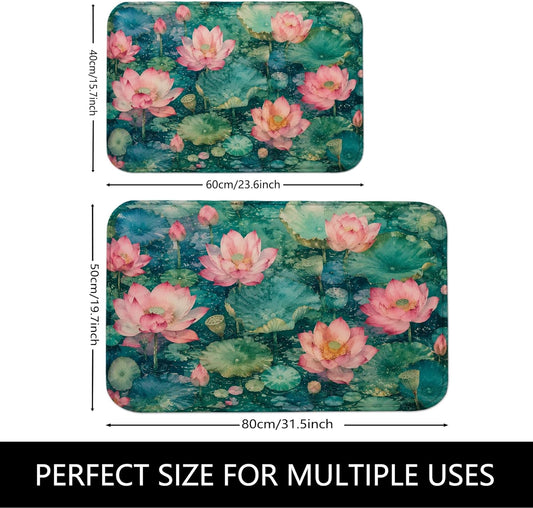 Floral Quick Dry Bath Mat, Vintage Watercolor Peach Flowers Leaf Absorbent Non Slip Shower Mat, Spring Decorative Washable Bath Rugs for Bathroom Toilet Restroom 20x32 Inch