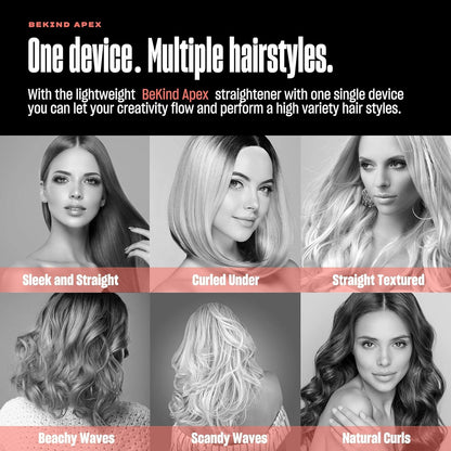 2-in-1 Hair Straightener Flat Iron by BeKind Apex | 1“ 460°F Straightener and Curler for All Hairstyles | UltraSmooth Tech | 15s Fast Heating & Temp Memory | Gift Set for Girls Women (Apex Peach)