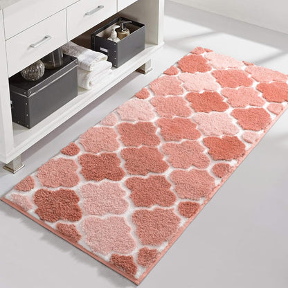 DEXDE Bathroom Rugs Runner Non-Slip, Bath Rugs Extra Absorbent Shaggy Large Bath Mat, Machine Washable Long Shower Rug for Bathroom Bedroom Hallway, 20" x 47" Pink
