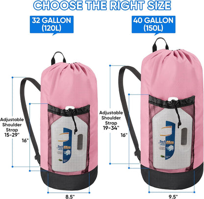 BALEINE 2PK 120L Laundry Bag Backpack, 900D Oxford Fabric Large Travel Laundry Bags with Shoulder Straps and 2 Mesh Pockets for College Dorm, Apartment, Laundromat (Pink, 120L)
