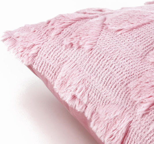 Pink Bow Throw Pillow Covers 18x18 Inch Set of 2 Coquette Bowknot Soft Plush Faux Fur Cushion Covers Home Decor for Couch Cushion Cases