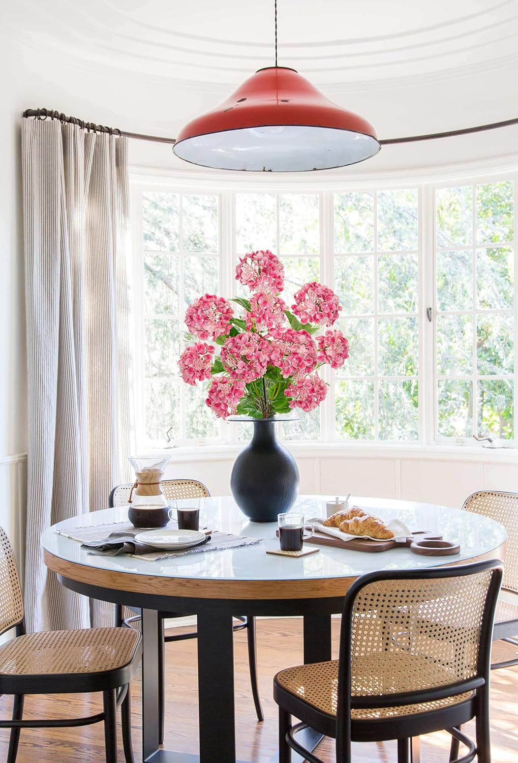 Real Touch Hydrangea Artificial Flowers 19” Tall Artificial Hydrangea Flowers Double-Headed Faux Hydrangeas, Pink Hydrangeas, Realistic Silk Hydrangea for Home Decor Weddings Arrangements-5 Branches
