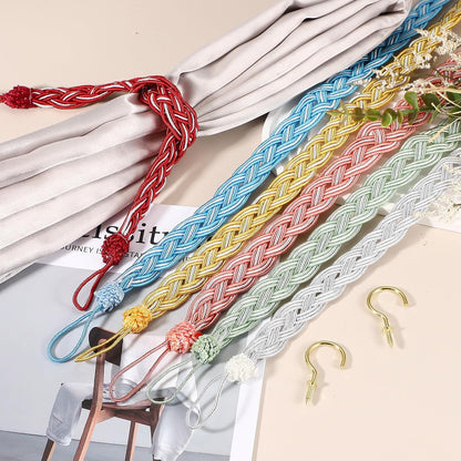 PATIKIL 23inch Curtain Tiebacks, 6 Pack Curtain Tie Backs Handmade Braided Drapery Tiebacks Lovely Cute Versatile Holdback Rope with Hook for Curtains Drapes Wall Window, Pink