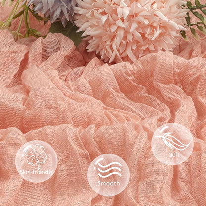 12 Pack Peach Cheesecloth Table Runner 10ft Boho Gauze Fabric Cheese Cloth Table Runner 35 x 120 Inch Rustic Sheer Runner for Holiday Baby Shower Home Décor Party Wedding Decoration