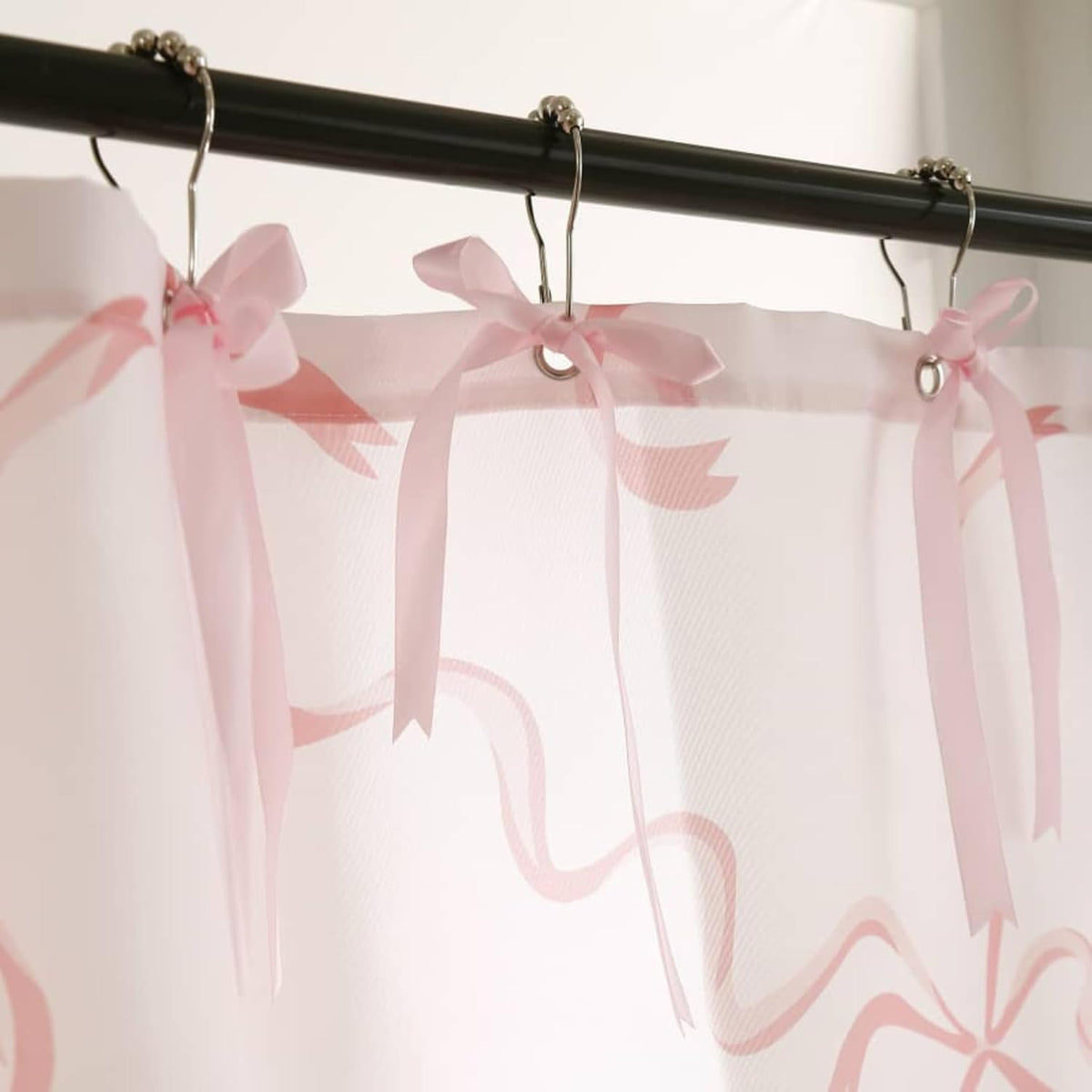 Bow Shower Curtain, Coquette Handcrafted Bow Tie Bath Curtain for Master Bathroom, Ruched Microfiber Bathroom Curtain with 12 Buttonholes, 72" W x 72" H (Coquette Pink)