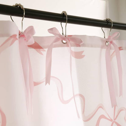 Bow Shower Curtain, Coquette Handcrafted Bow Tie Bath Curtain for Master Bathroom, Ruched Microfiber Bathroom Curtain with 12 Buttonholes, 72" W x 72" H (Coquette Pink)