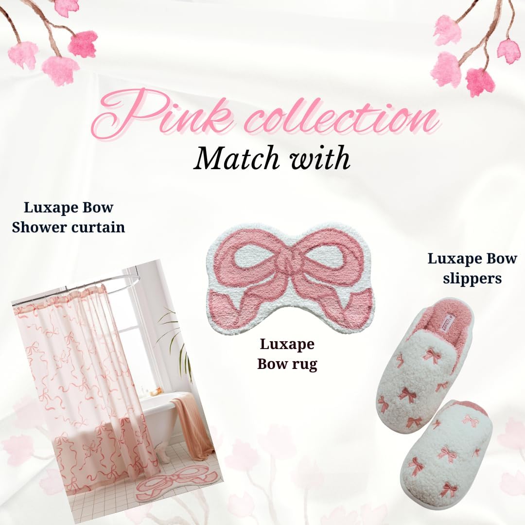 Bow Shower Curtain, Coquette Handcrafted Bow Tie Bath Curtain for Master Bathroom, Ruched Microfiber Bathroom Curtain with 12 Buttonholes, 72" W x 72" H (Coquette Pink)