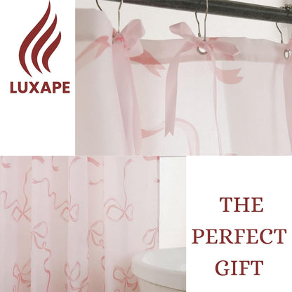 Bow Shower Curtain, Coquette Handcrafted Bow Tie Bath Curtain for Master Bathroom, Ruched Microfiber Bathroom Curtain with 12 Buttonholes, 72" W x 72" H (Coquette Pink)