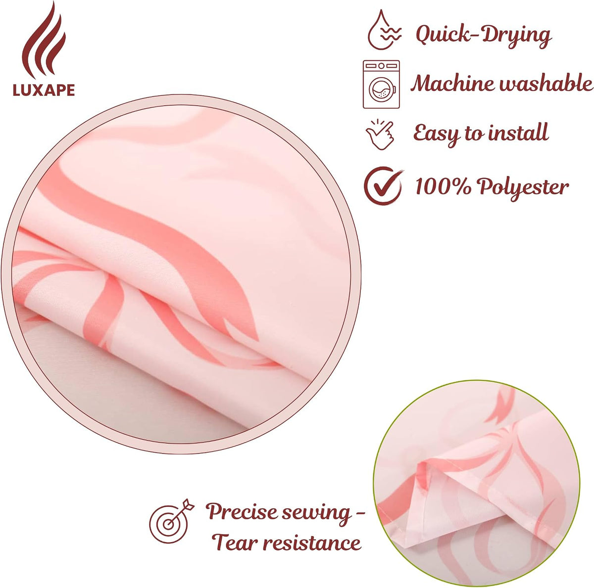 Bow Shower Curtain, Coquette Handcrafted Bow Tie Bath Curtain for Master Bathroom, Ruched Microfiber Bathroom Curtain with 12 Buttonholes, 72" W x 72" H (Coquette Pink)