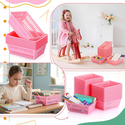 Sherr 36 Pack Classroom Storage Basket Small Plastic Basket for Organizing Crayon Pencil Container Storage Bin Tray Holder for Paper Shelf Back to School Office Supply 6.1" l x 4.3" w x 2.4" h(Pink)