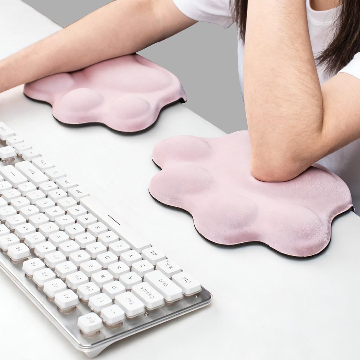 Pink Desk Elbow Pad, Ergonomic Memory Foam Cat Paw Wrist Rest