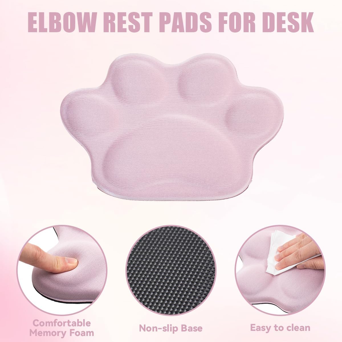 Pink Desk Elbow Pad, Ergonomic Memory Foam Cat Paw Wrist Rest