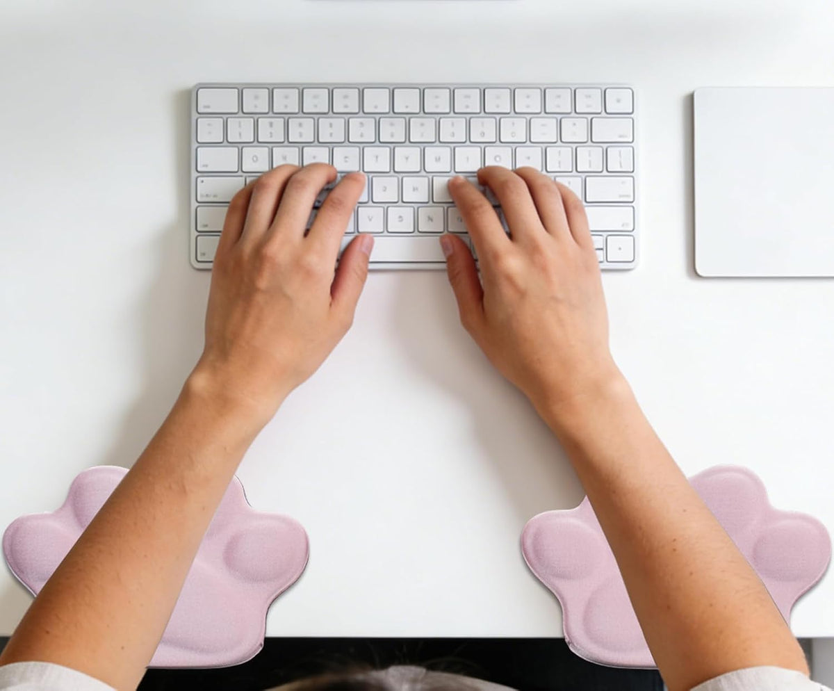 Pink Desk Elbow Pad, Ergonomic Memory Foam Cat Paw Wrist Rest