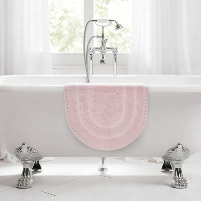 Laura Ashley Camilla 100% Cotton Oval Bath Mat with Crochet Border, Soft & Absorbent, Light Pink 21" x 34" Bathroom Rug