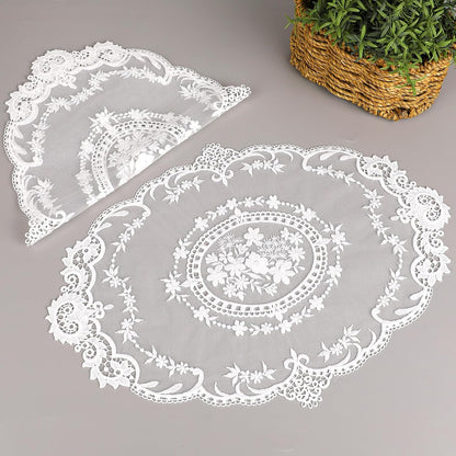 2 Pack Retro Lace French Crochet Doilies Table Placemats Handmade Solid White Embroidered Lace Farmhouse Placemats 12x16 inch Place Mats Cup Mat(Style 4)