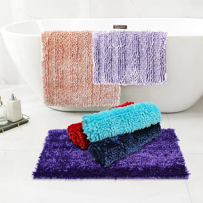 RULLENY Bathroom Rugs Set 2 Pieces Pink, Luxury Butter Chenille Bathroom Mats Non Slip Bath Mats, Super Absorbent and Machine Washable Bath Rug Sets, 31x20 and 16x24 Inch